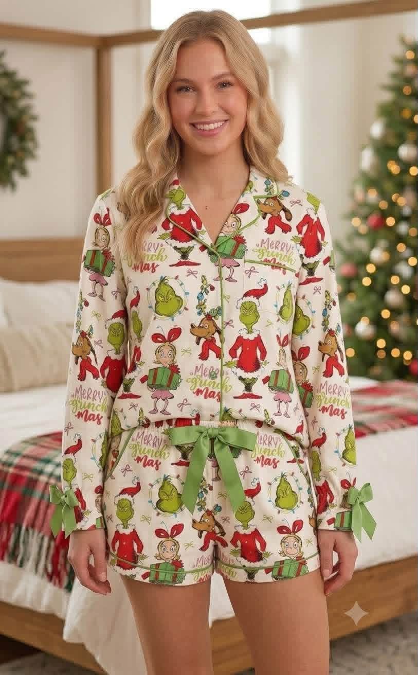 Adult women Christmas design short sleeve milk silk pajama set