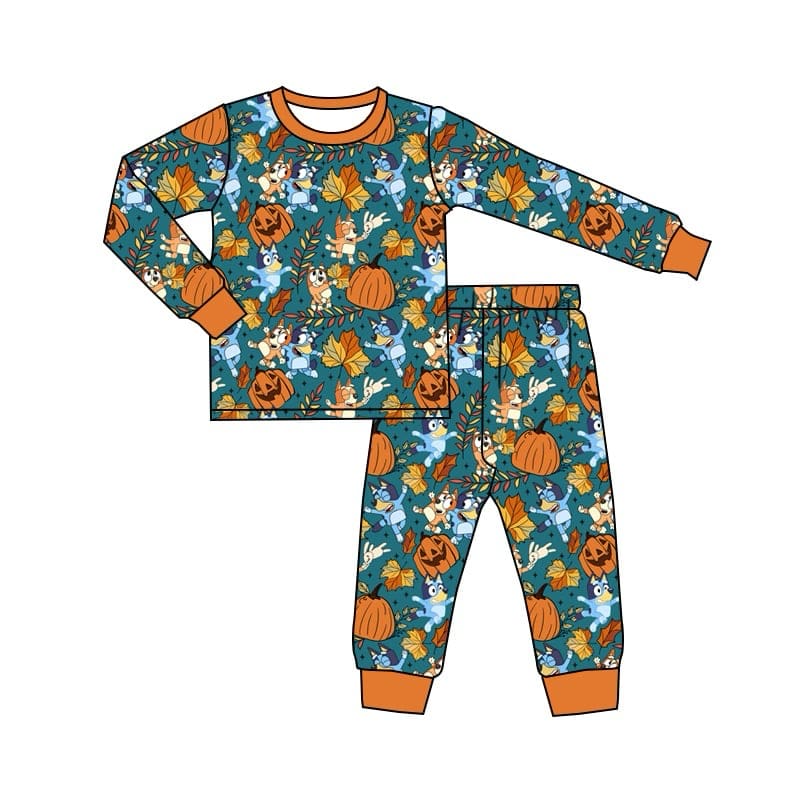 Halloween pumpkin blue cartoon dog bamboo outfit