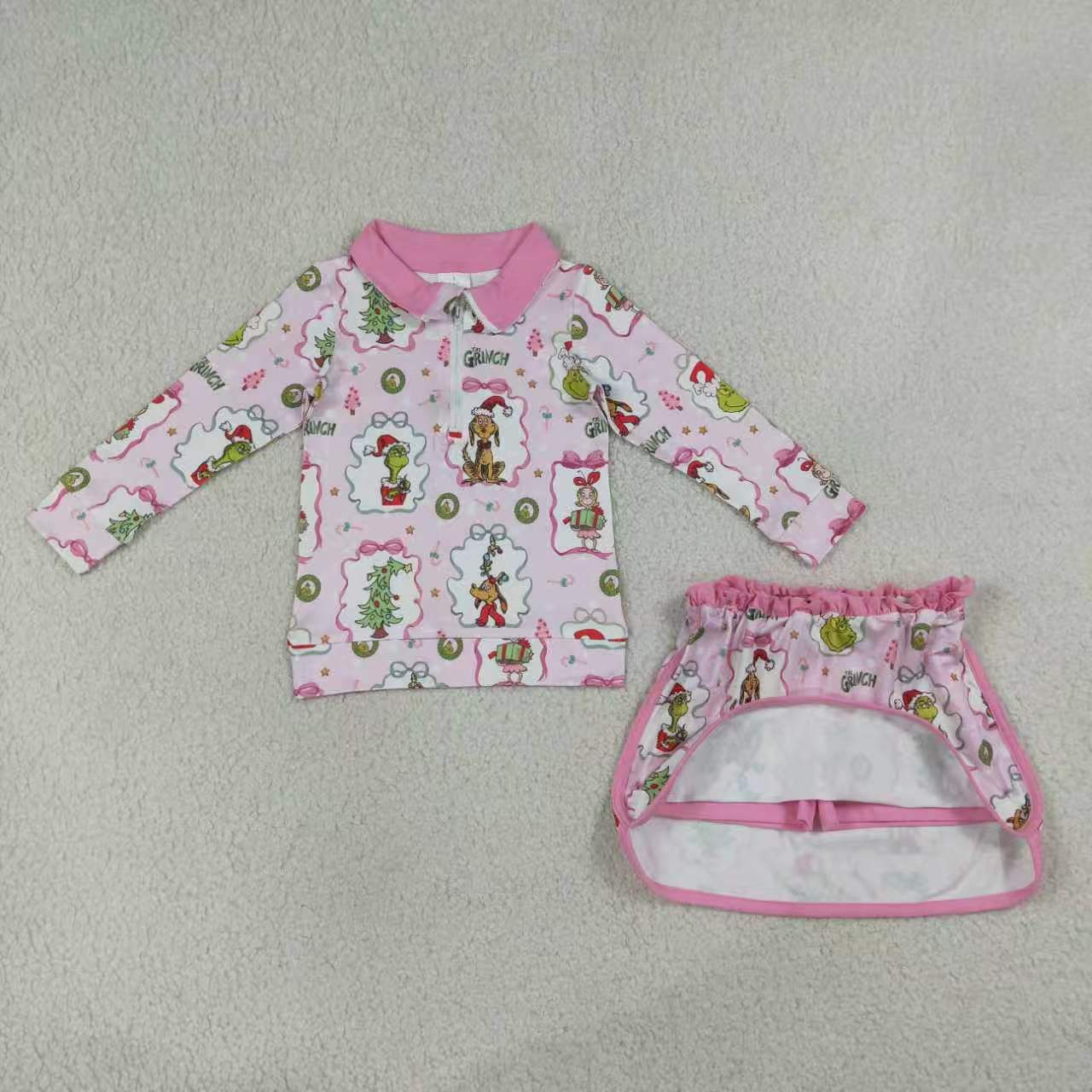 Christmas gingerbread pullover matching skort  girls long sleeve outfit