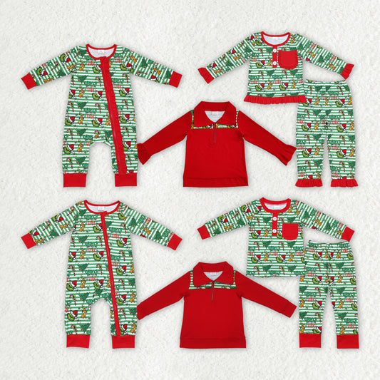 sister brother christmas green face long sleeve matching sibling clothes