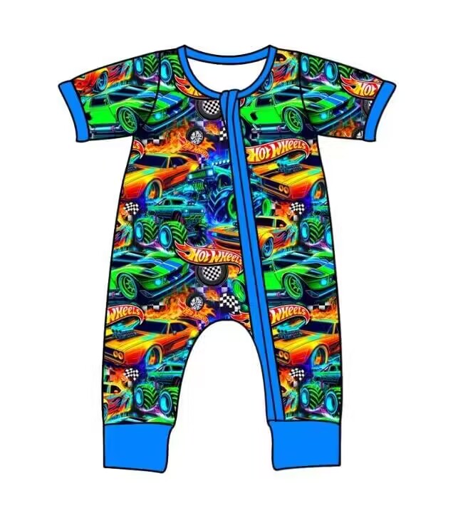 baby  cartoon short sleeve zip bamboo romper