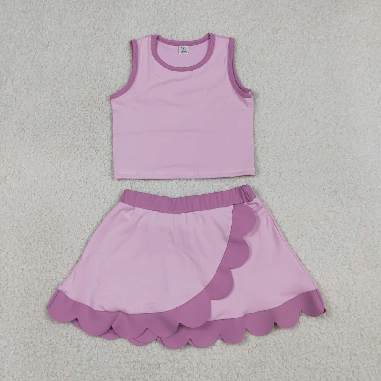 Girls summer pink color yoga tank top matching skorts outfit