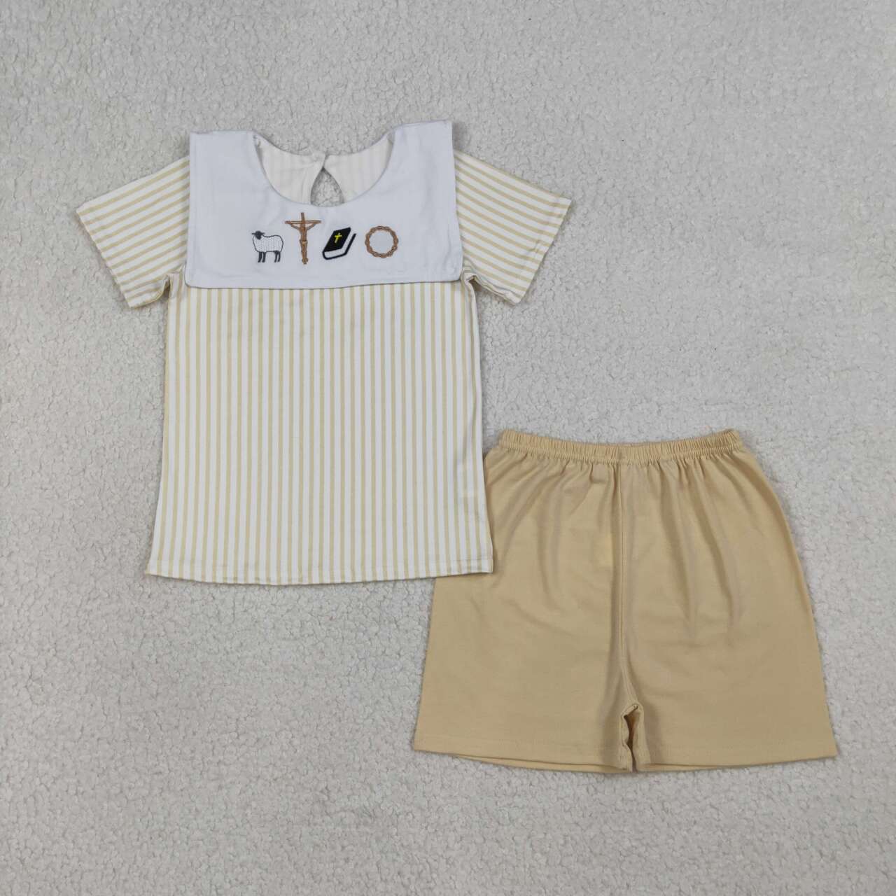 Embroidery Easter corss top matching shorts boys summer outfit