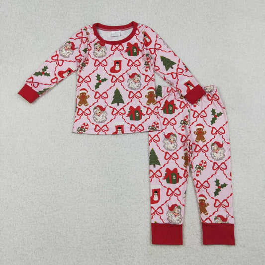 Christmas santa candy cane design kids long sleeve outfit
