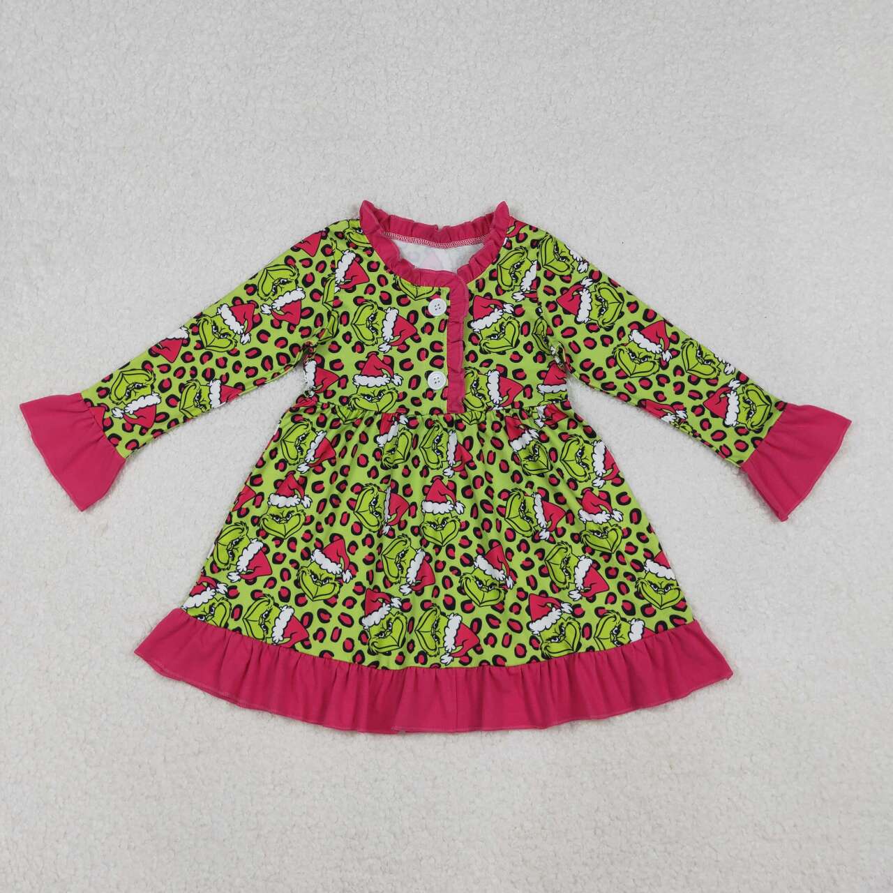 Toddle girls Christmas green face design dress