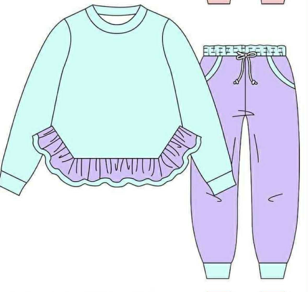 toddle girls blue shirt lavender pants matching outfit