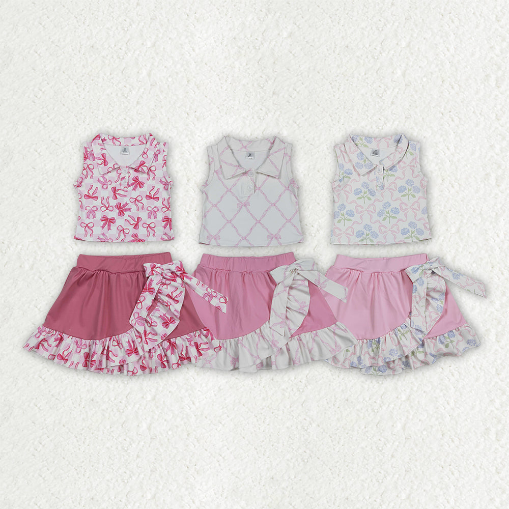 Blue floral tank top matching skirt girls active wear yoga outfit