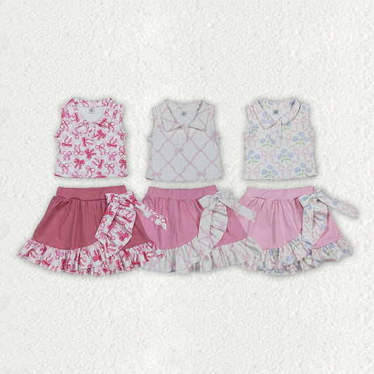 Blue floral tank top matching skirt girls active wear yoga outfit