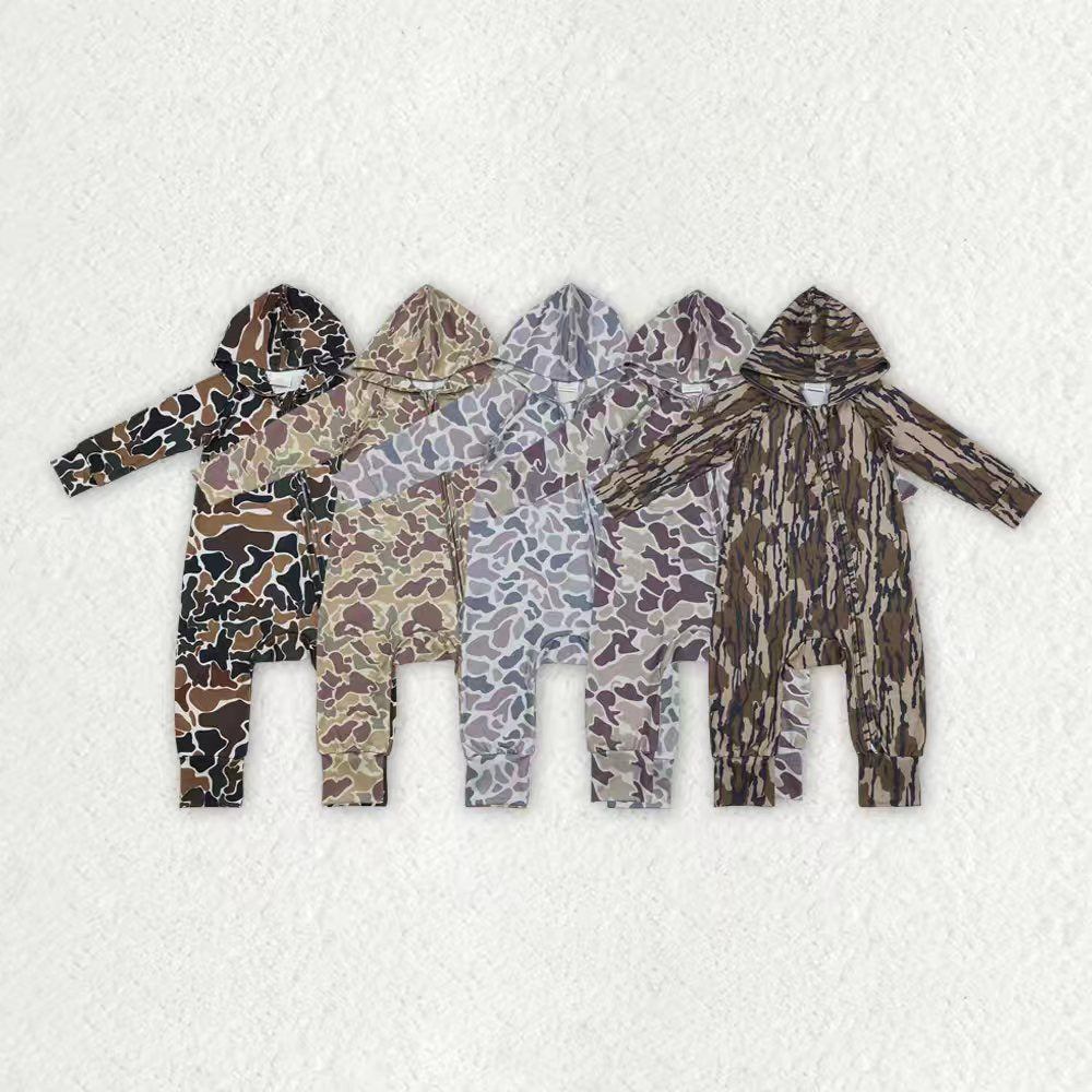 Toddle baby dark grey camo long sleeve hoodie romper