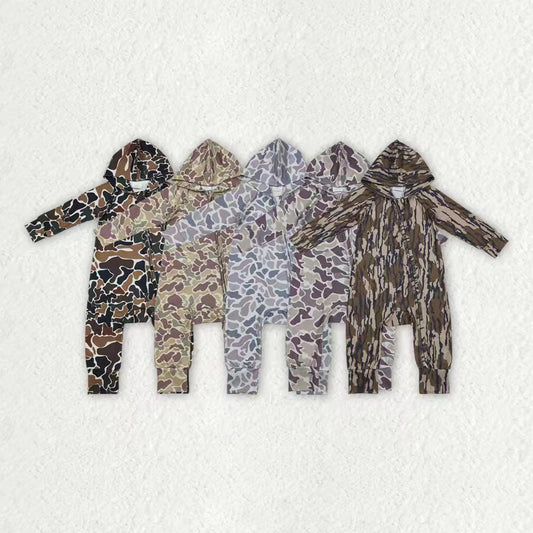 Toddle baby dark grey camo long sleeve hoodie romper