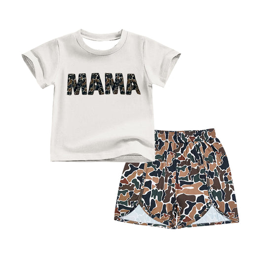 adult mama letter shirt camo shorts summer outfit