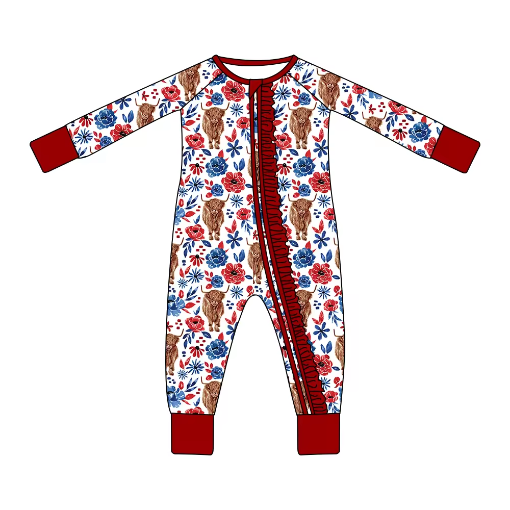 infant baby long sleeve floral zip romper