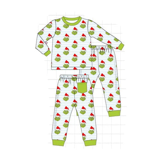 baby boy christmas green face milk silk pajama set