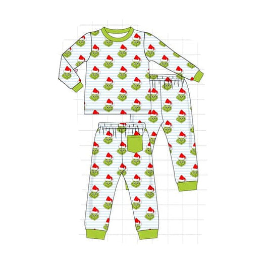 baby boy christmas green face milk silk pajama set