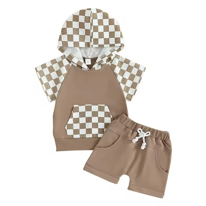 baby boy short sleeve khaki hoodie outfit