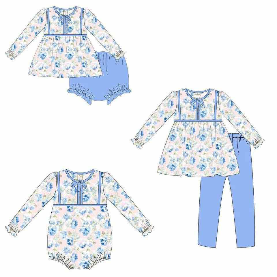 Blue floral design matching outfit  wholesal factory price