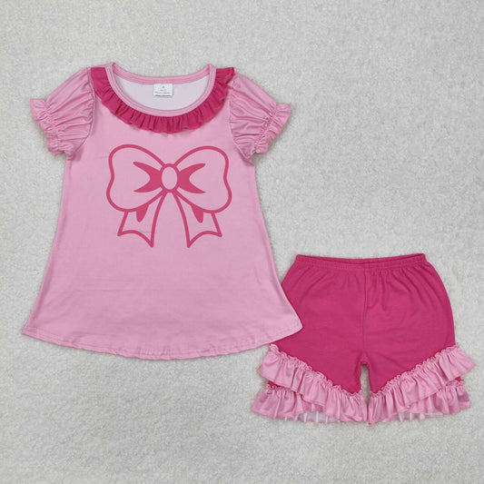 Pink bow baby girl summer outfit