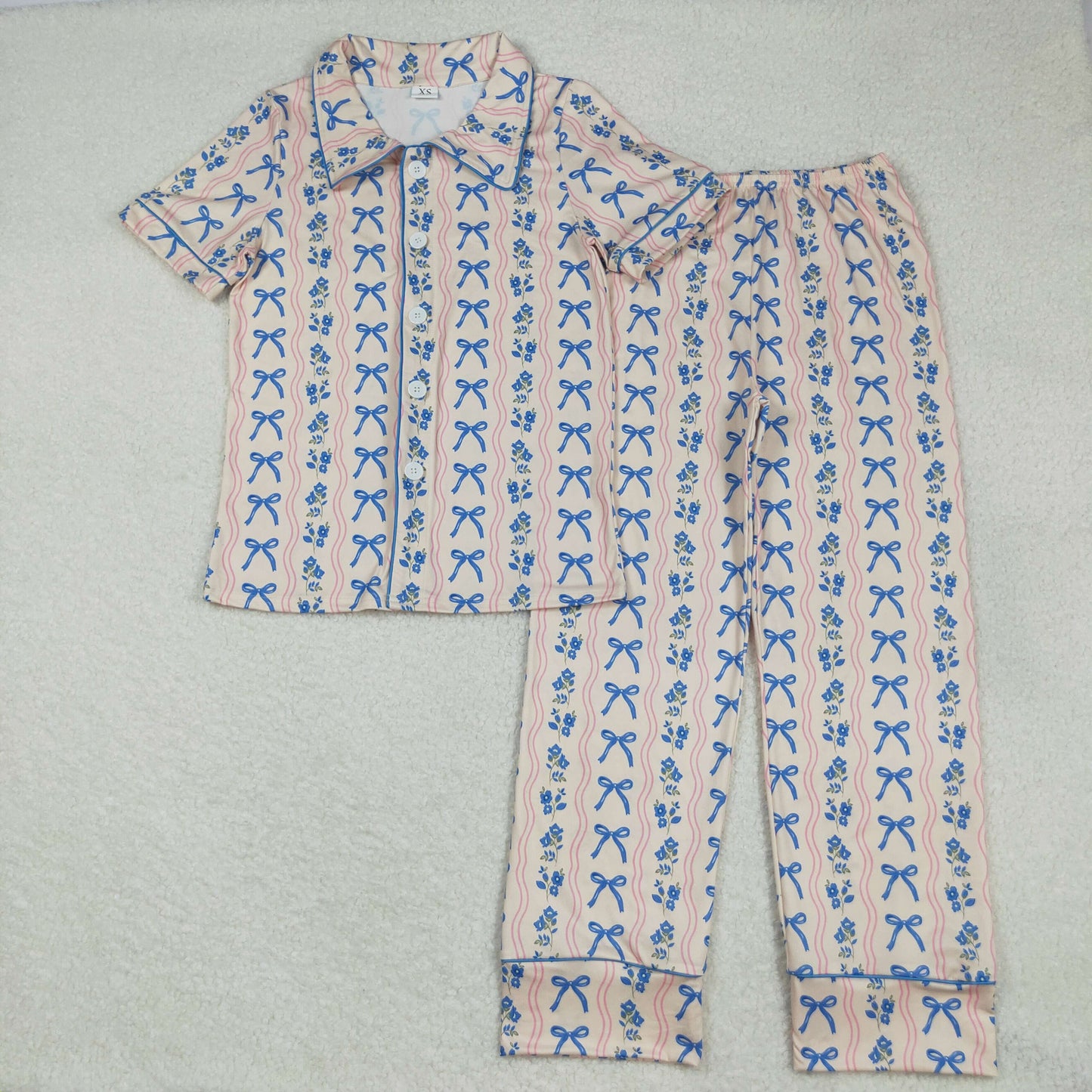 Baby girl blue bow floral long sleeve pajama set clothes