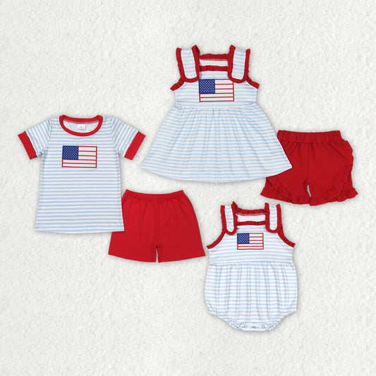 sister brother embroidery  American girl flag july 4th matching sibling outfit