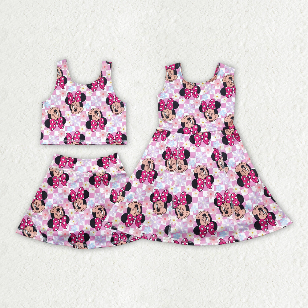 Baby girls cartoon mouse active wear athletic summer yoga skirt dress