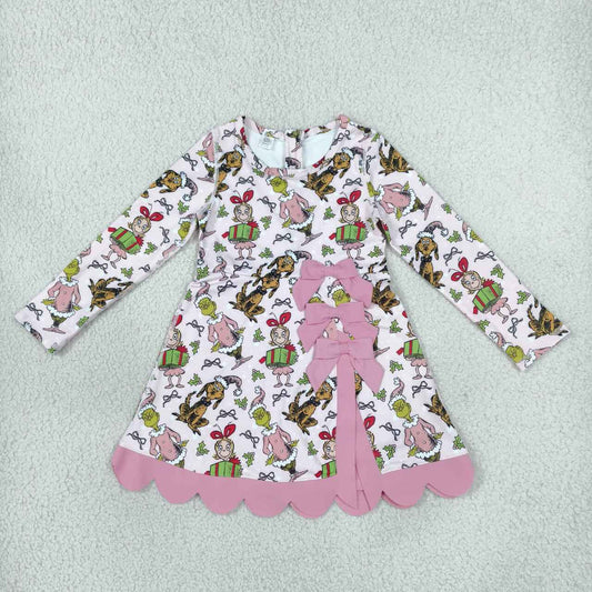 Christmas green face print girls long sleeve yoga dress
