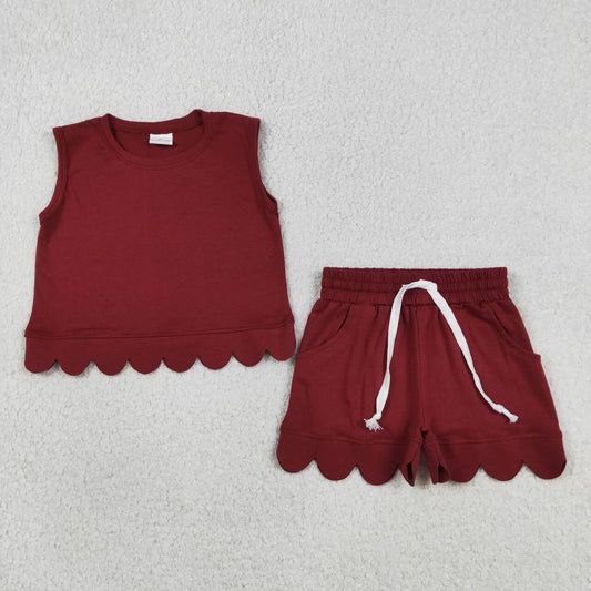 Wine red tank top matching shorts girls summer outfit