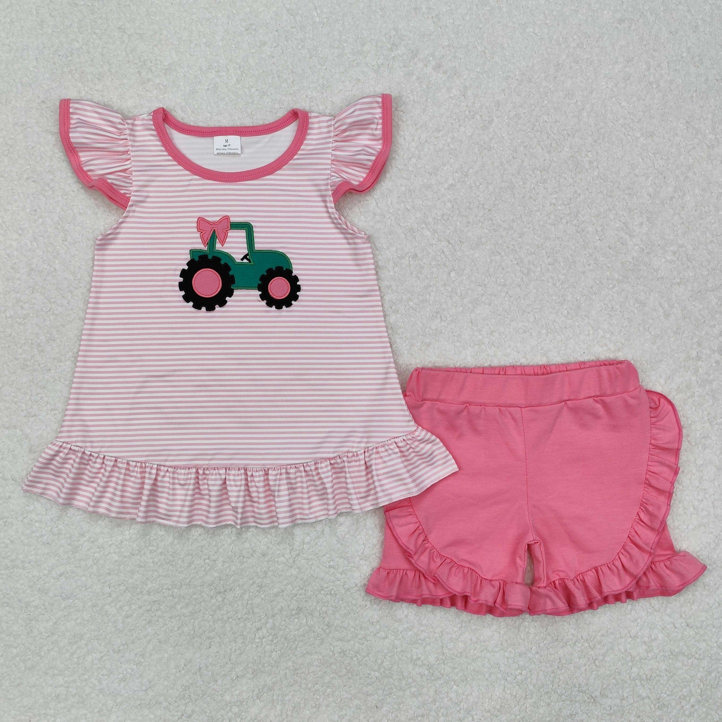 USA SHOP Baby girl embroidery farm tractor short sleeve outfit