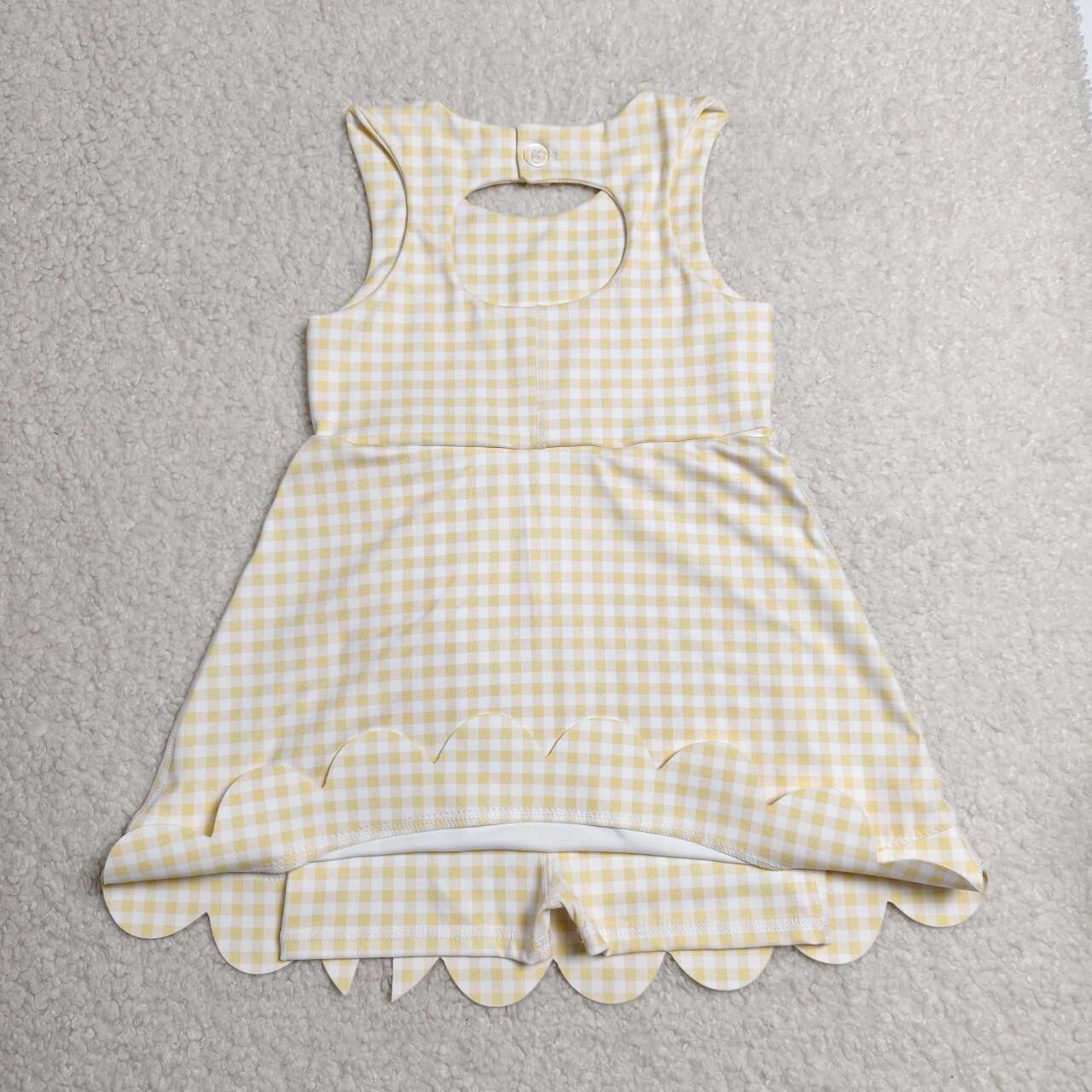 Yellow plaid color girls yoga dress