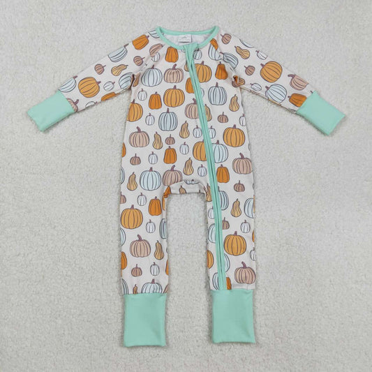 Colorful pumpkin toddle baby long sleeve zip romper
