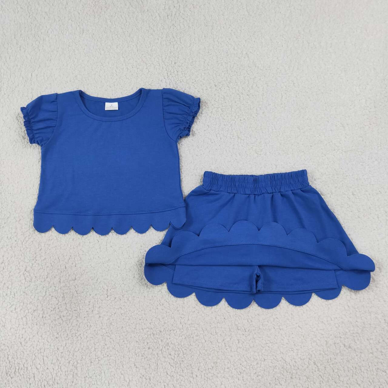 Dark blue scallop top matching skorts girl summer outfit