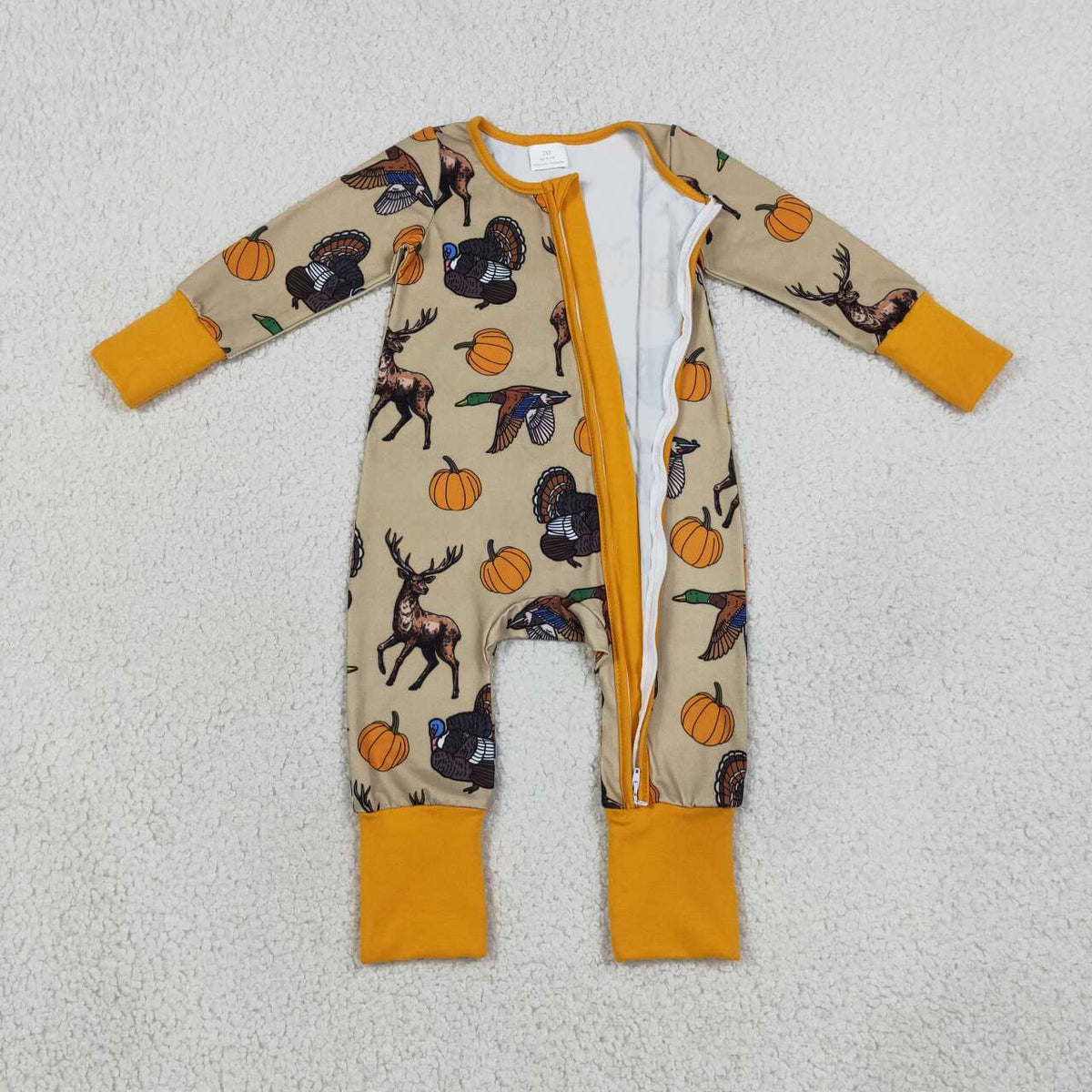 Toddle baby long sleeve duck pumpkin print zip romper