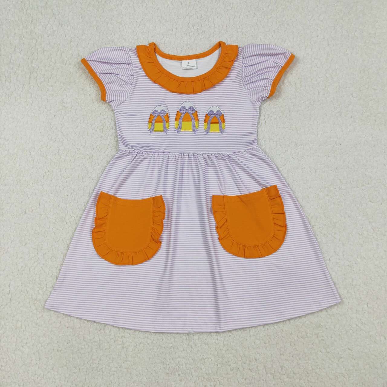 Toddle girls Halloween embroidery candy corn short sleeve dress
