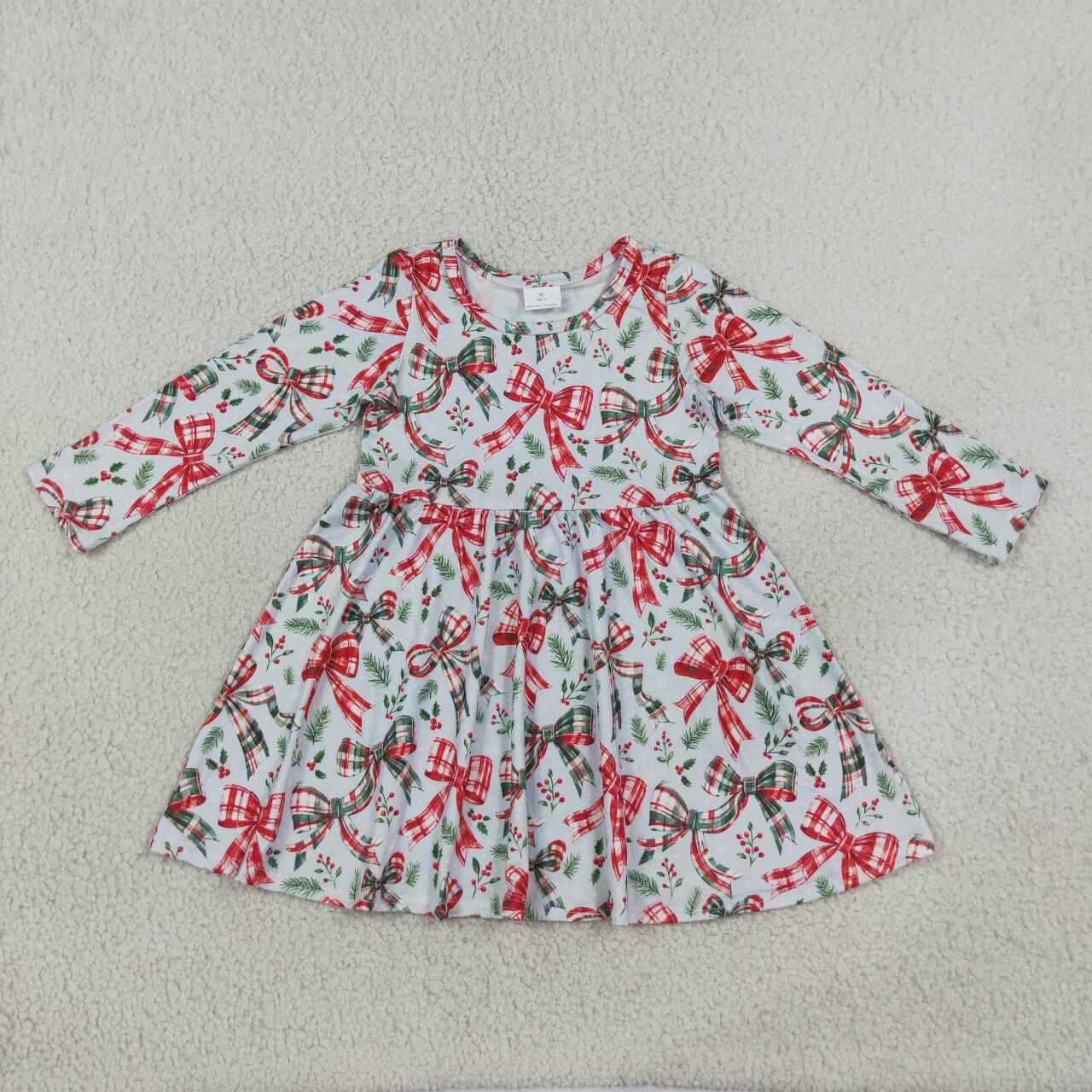Christmas bows girls long sleeve fall winter dress
