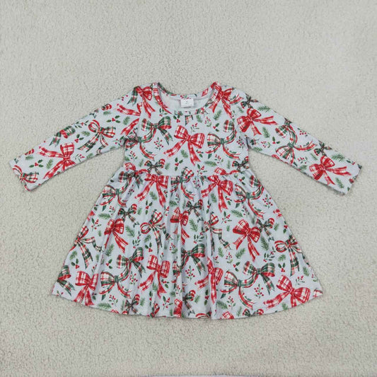 Christmas bows girls long sleeve fall winter dress