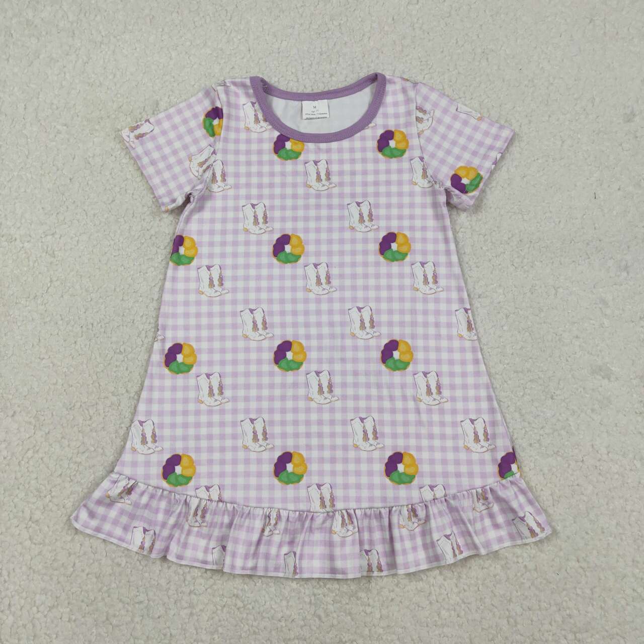 Girls Mardi Gras design short sleeve dress