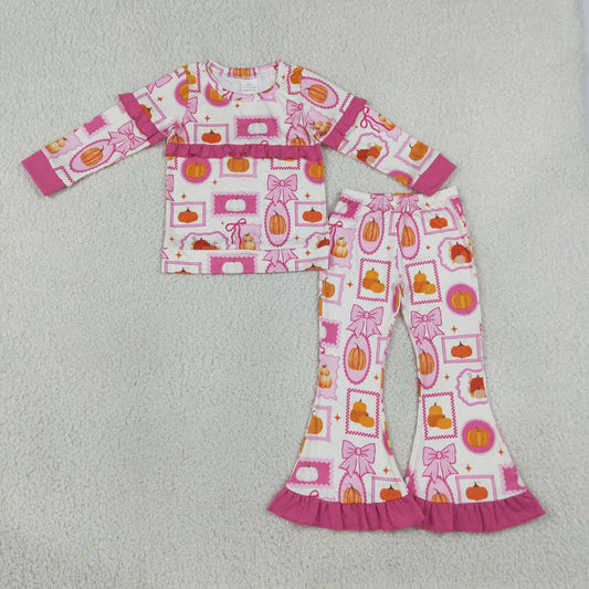 Girls long sleeve pink pumpkins top matching pants fall outfit