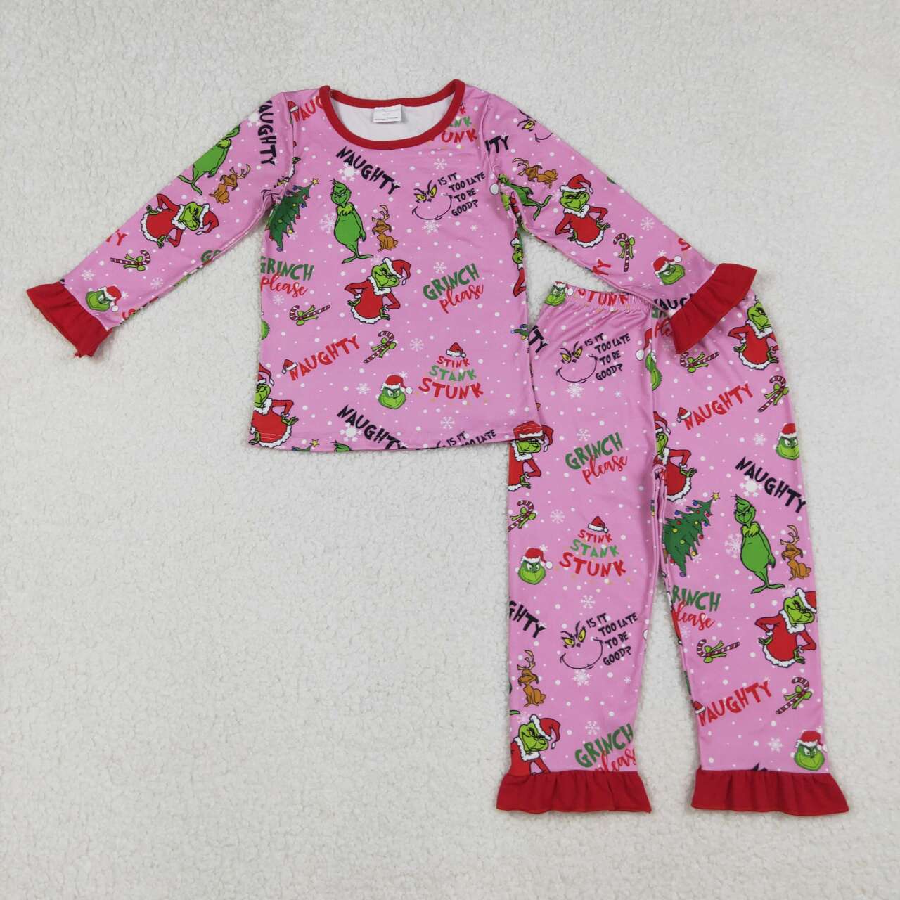 Christmas Green Face kids girls matching pajama set