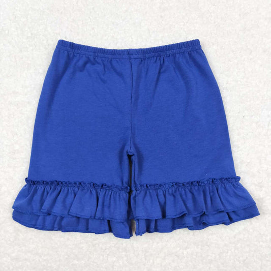 navy solid cotton ruffle shorts