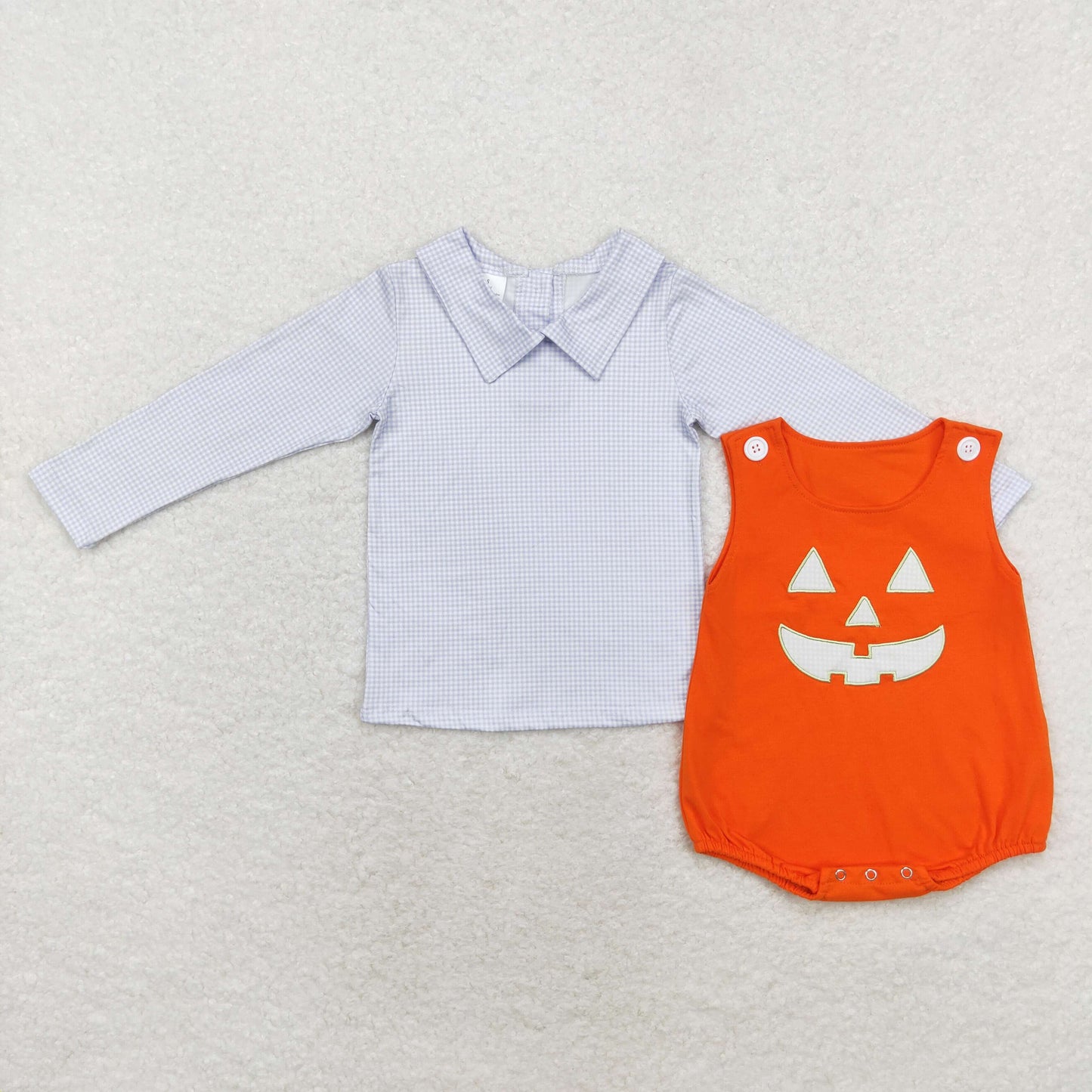 toddle kids blue top halloween embroidery  pumpkin romper 2pcs clothes