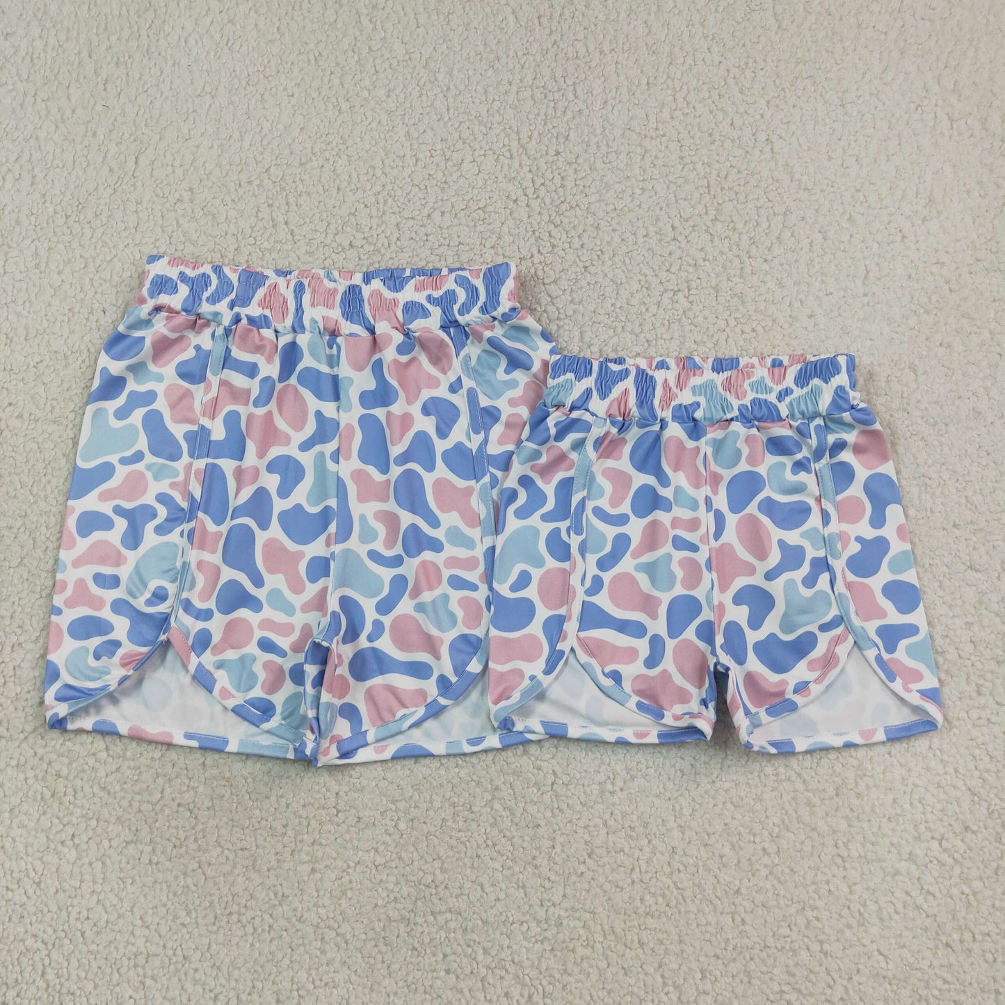 Mommy and me blue pink camo print summer shorts