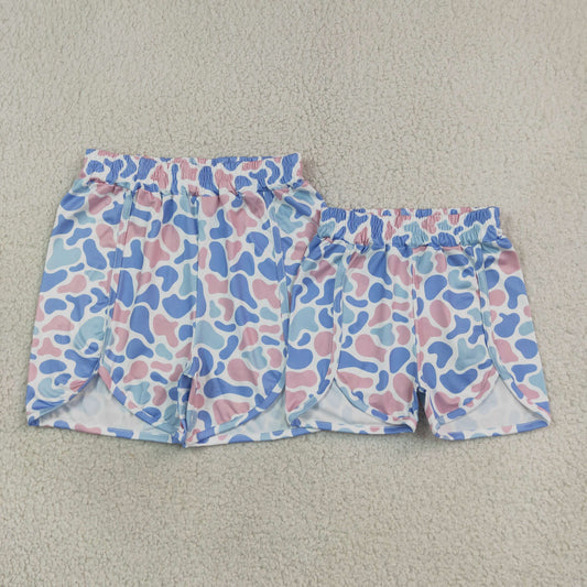 Mommy and me blue pink camo print summer shorts