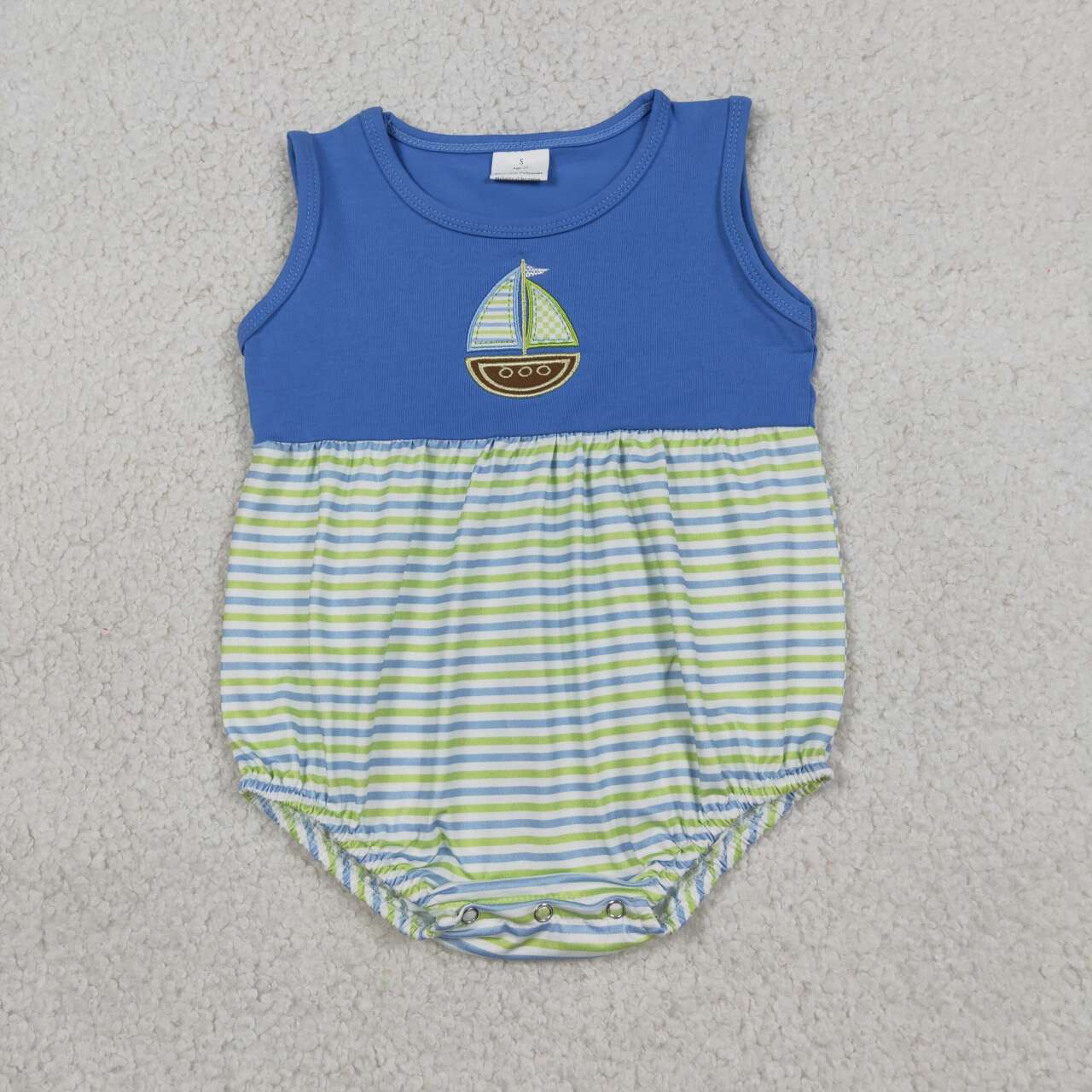 Embroidery Sailboat design baby boy summer romper