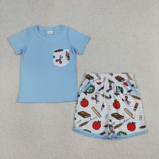 Back to school short sleeve top matching shorts boys outfit
