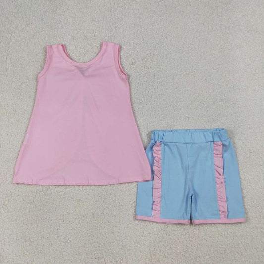 Pink tank top matching shorts girl summer outfit