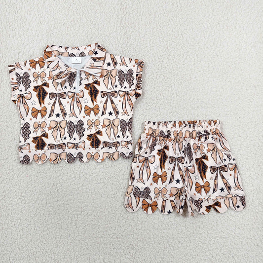 Brown Bows top matching shorts girl summer outfit