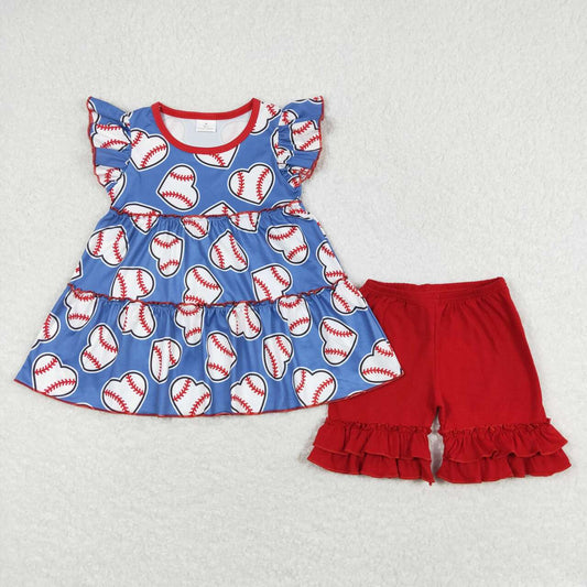 baby girls baseball shirts red ruffle shorts outfit