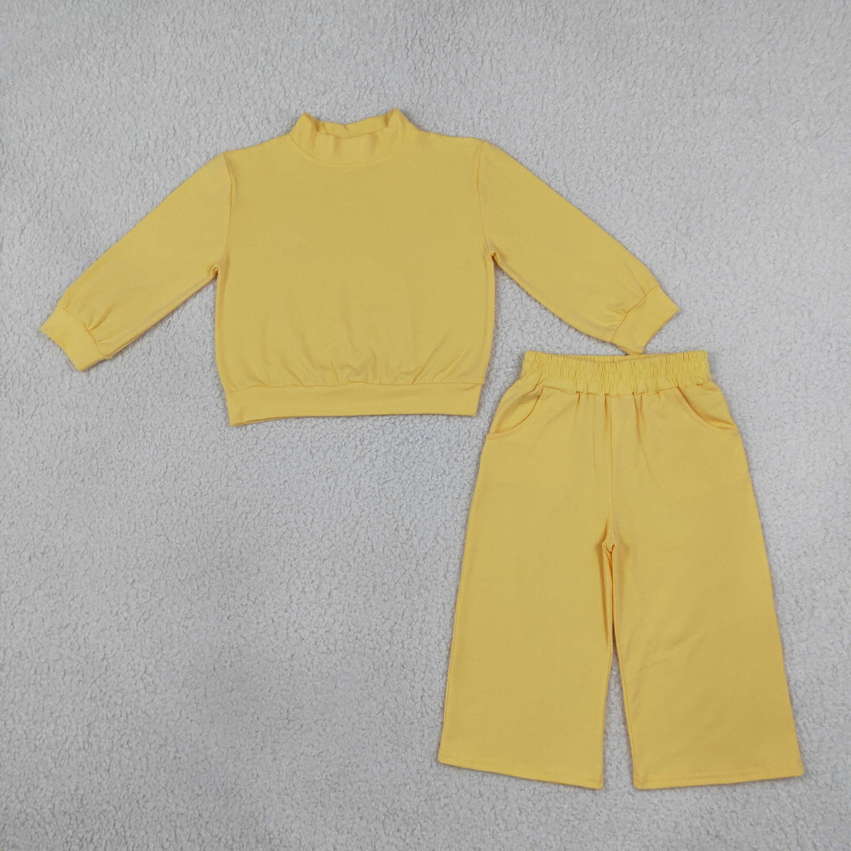 Yellow color long sleeve top matching pants girls outfit