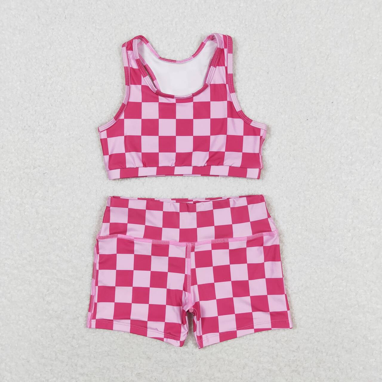 hot pink checkered summer yoga short set