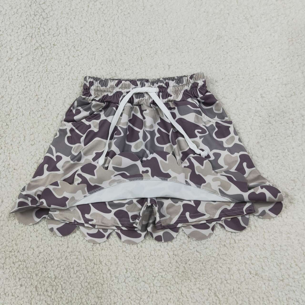 Dark grey camo print girls summer skirts