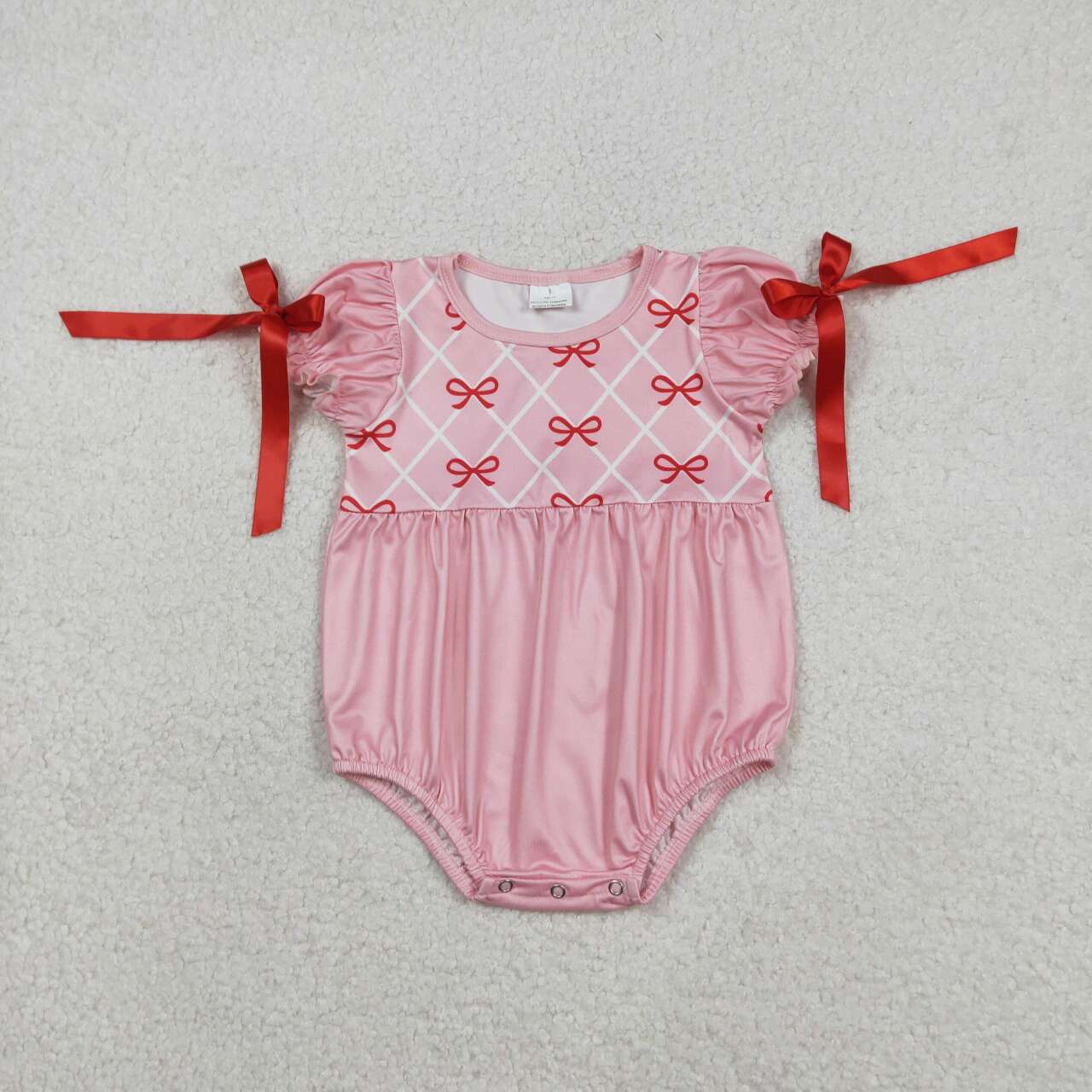 Valentines red bow design girls short sleeve romper